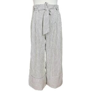 Kirious Navy and White Stripe Linen Paperbag Crop Wide Leg Pants M